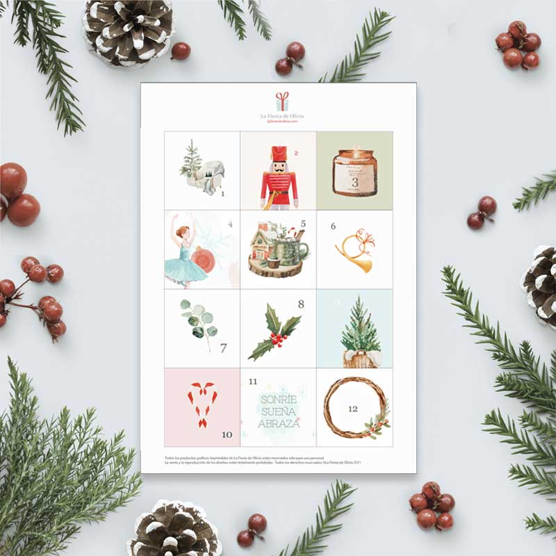 Calendario d Adviento imprimible para decoración navideña