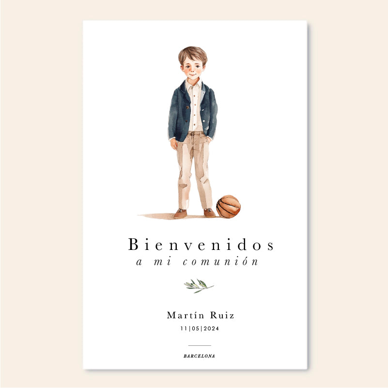 Cartel personalizado Comunión Niño Basquet