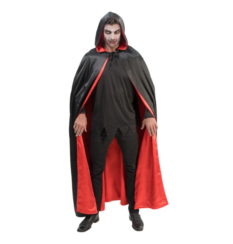 Capa De Vampiro Reversible De 150 Cm | Roja Y Negra | Con Capucha | Para Mujer, Hombre Y Niños | Halloween Y Carnaval