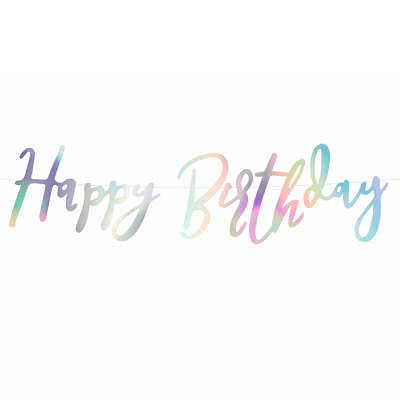 Guirnalda caligrafía Happy Birthday iridiscente