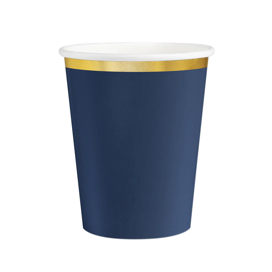 Vaso azul marino borde dorado / 6 uds.