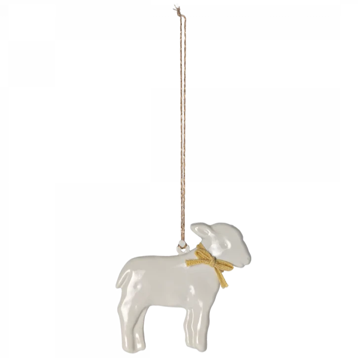 Metal ornament little lamb with yellow bow