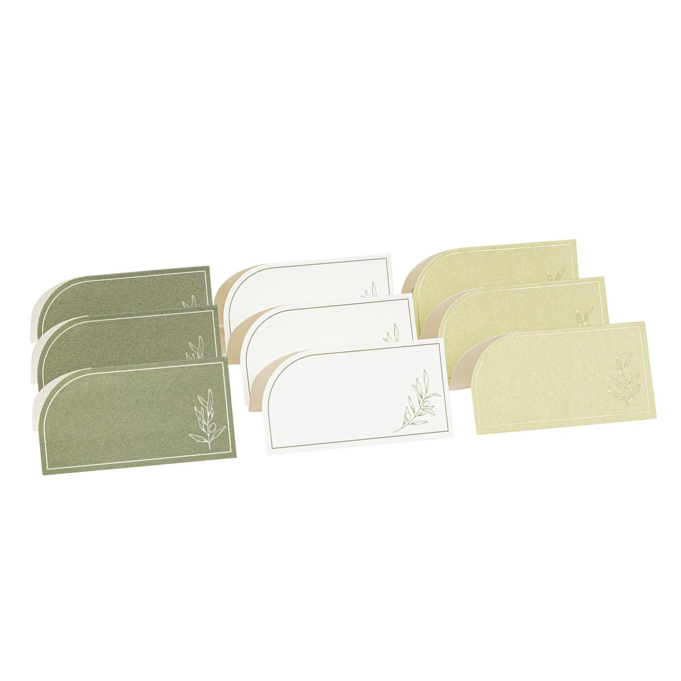 Tarjetas de Oliva Aceite de Oliva Papel Crema, Verdín, Salvia y Oro 8x4,2cm - Colores Surtidos