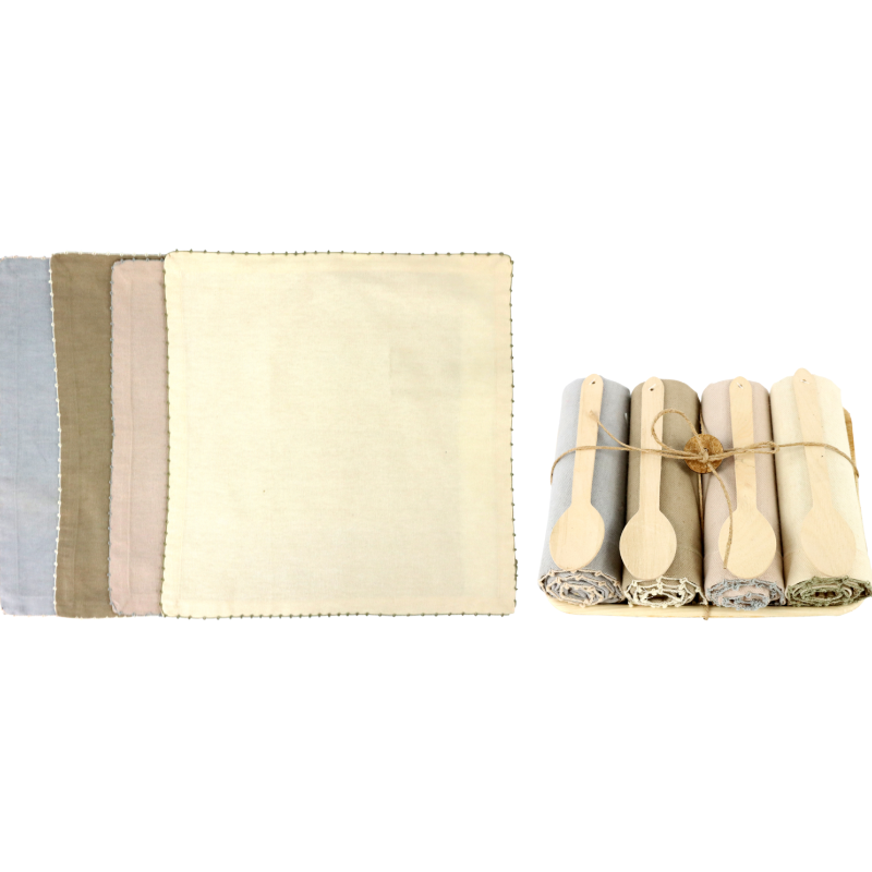 Pack cloth napkin and teaspoon / 4 units.