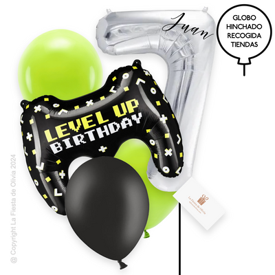 Buquê de balões LEVEL UP inflados com hélio