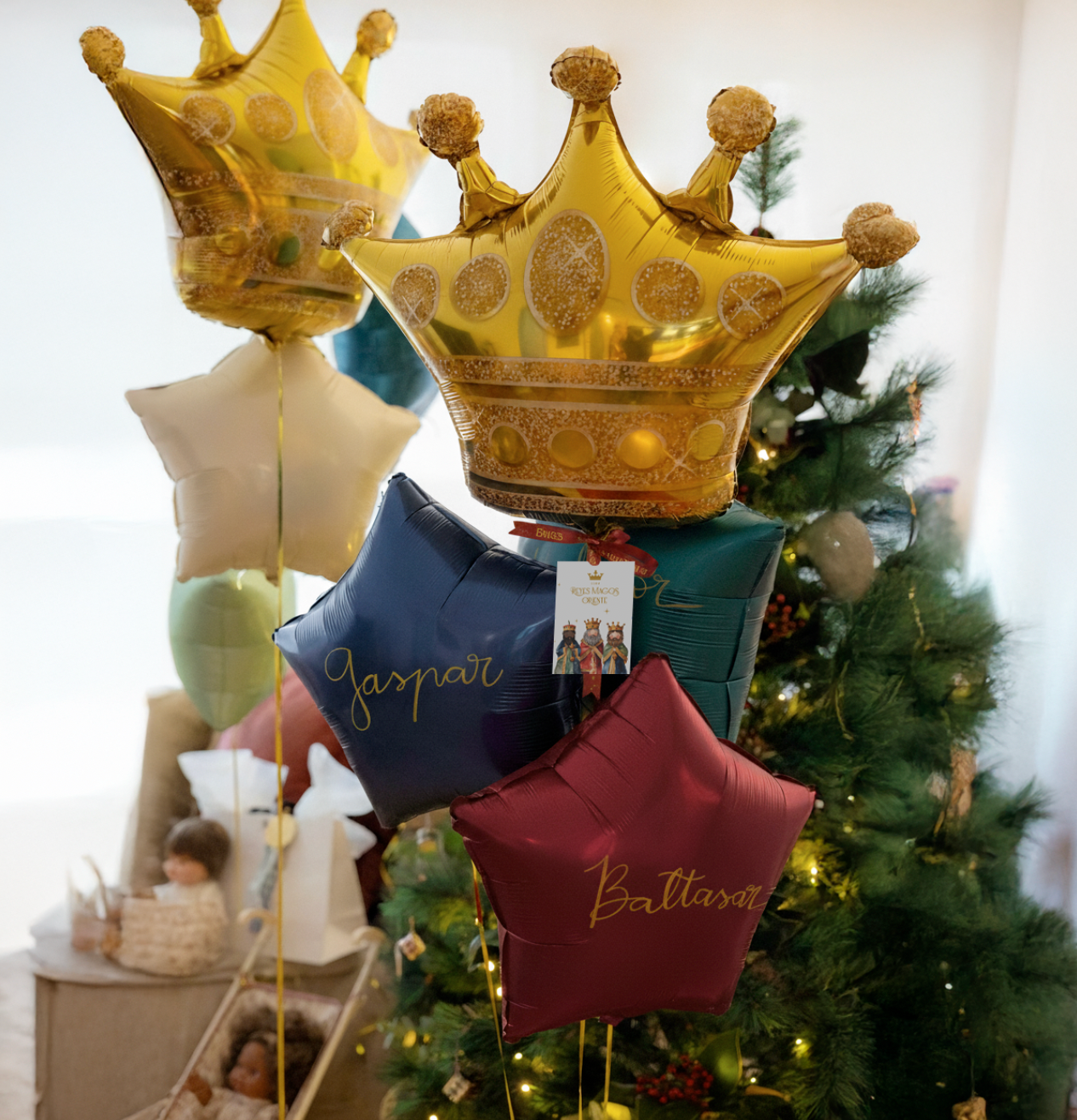 Balões personalizados de Três Reis Magos e grinalda