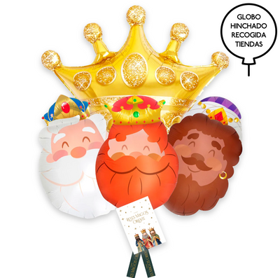 Buquê de balões coroa e rei inflados com hélio