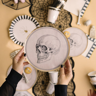 Plato calavera vintage borde dorado / 8 uds.