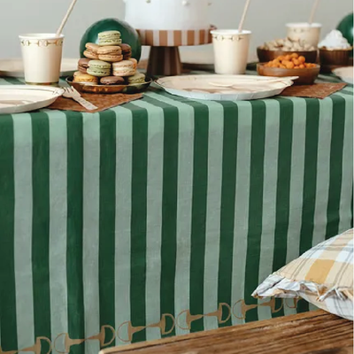 Green striped paper tablecloth