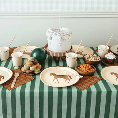 Green striped paper tablecloth