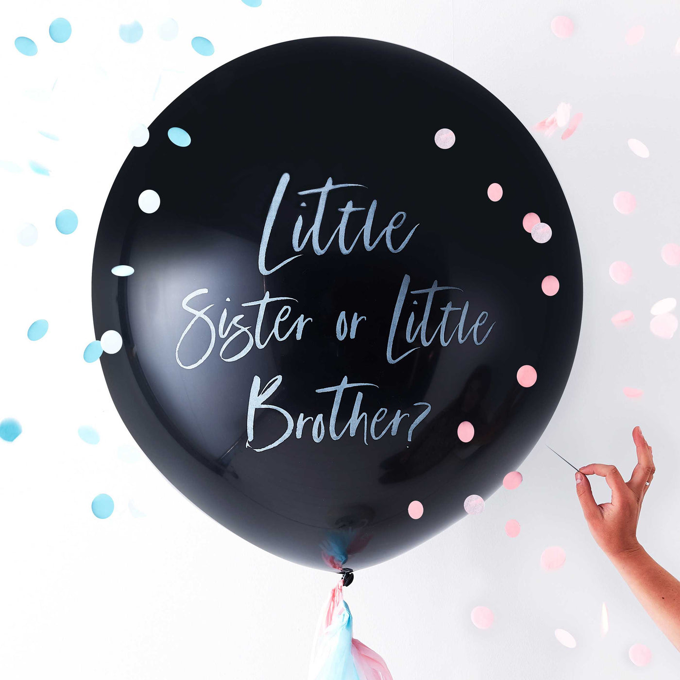 XL balloon Little sister or little brother? with confetti