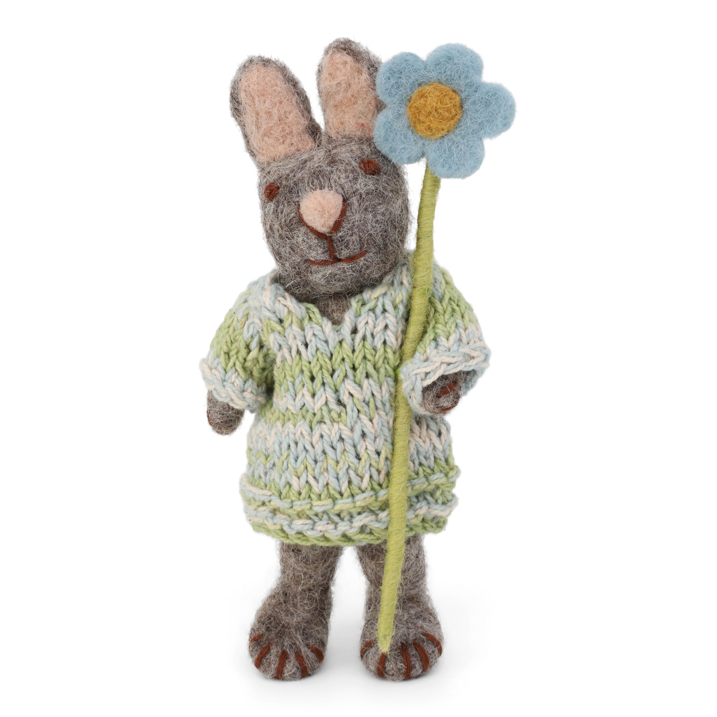 Grey Felt Bunny with Flower