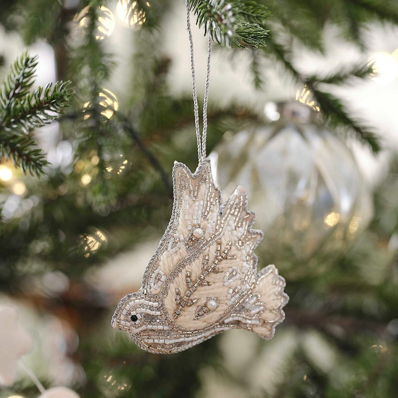 Embroidered dove Christmas ornament