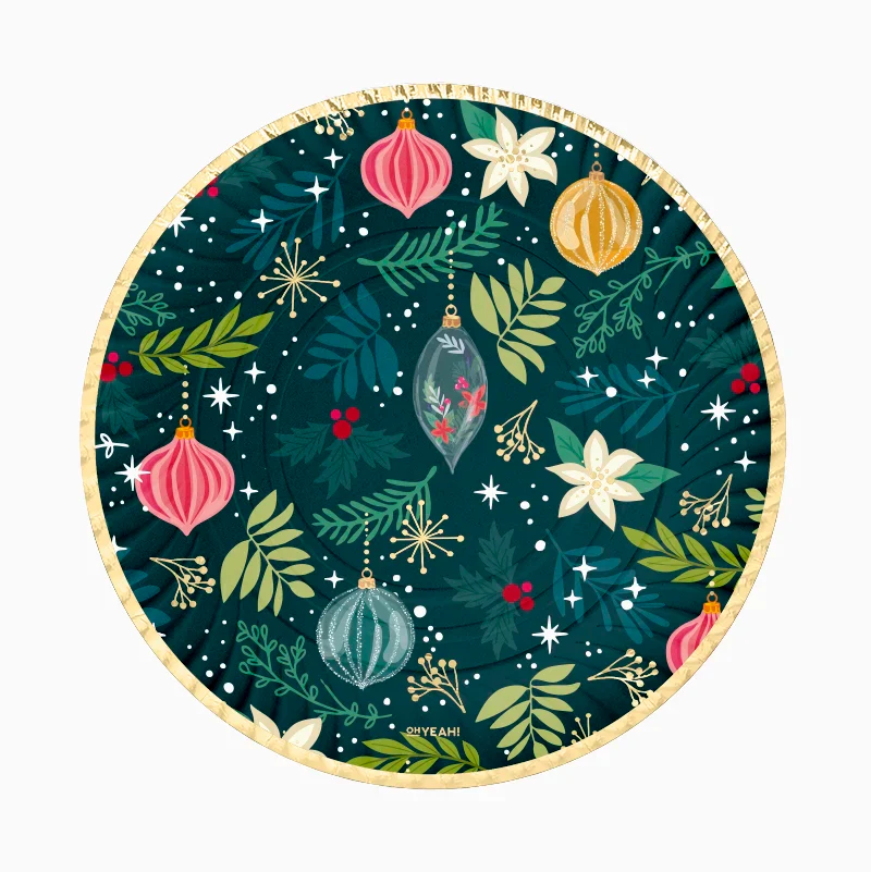 Round green cardboard tray with decorations / 2 pcs.