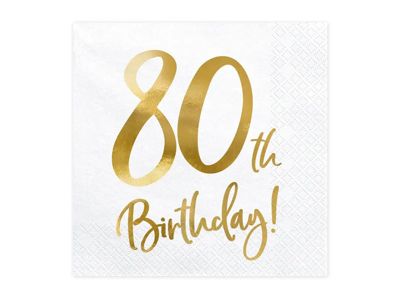 Servilletas blancas 80 cumpleaños / 20 uds.