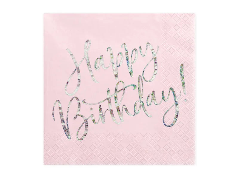 Servilletas blancas Happy Birthday rosa / 20 uds.