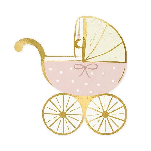 Guardanapo carrinho de bebê rosa / 20 unid.