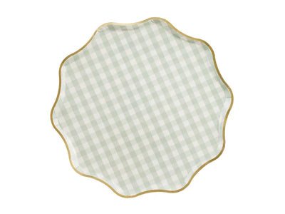 Plato vichy mint con. borde dorado / 6 uds.