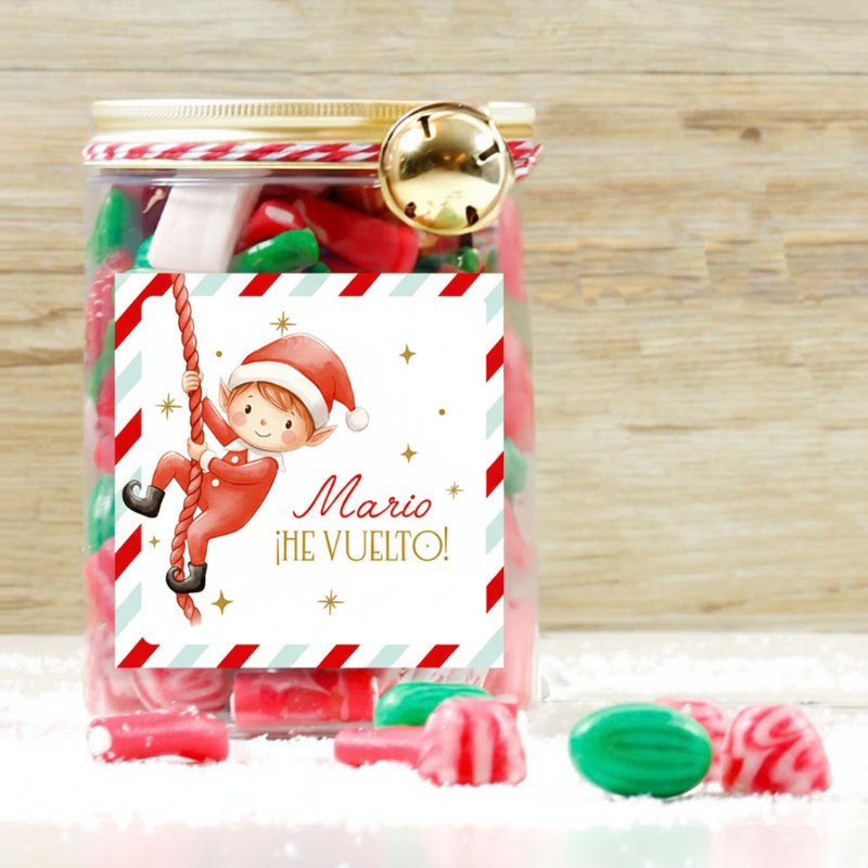 PREVENTA/ Bote golosinas Elfo "He vuelto" personalizado