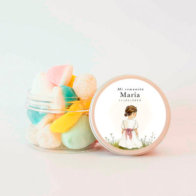 Personalized Girl Communion bottle with pink bow