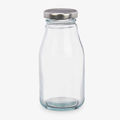 Small glass bottle with basic reusable lid
