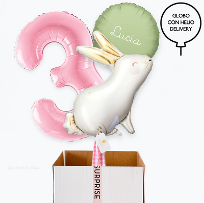 Buquê de balões de aniversário rosa inflados Bunny