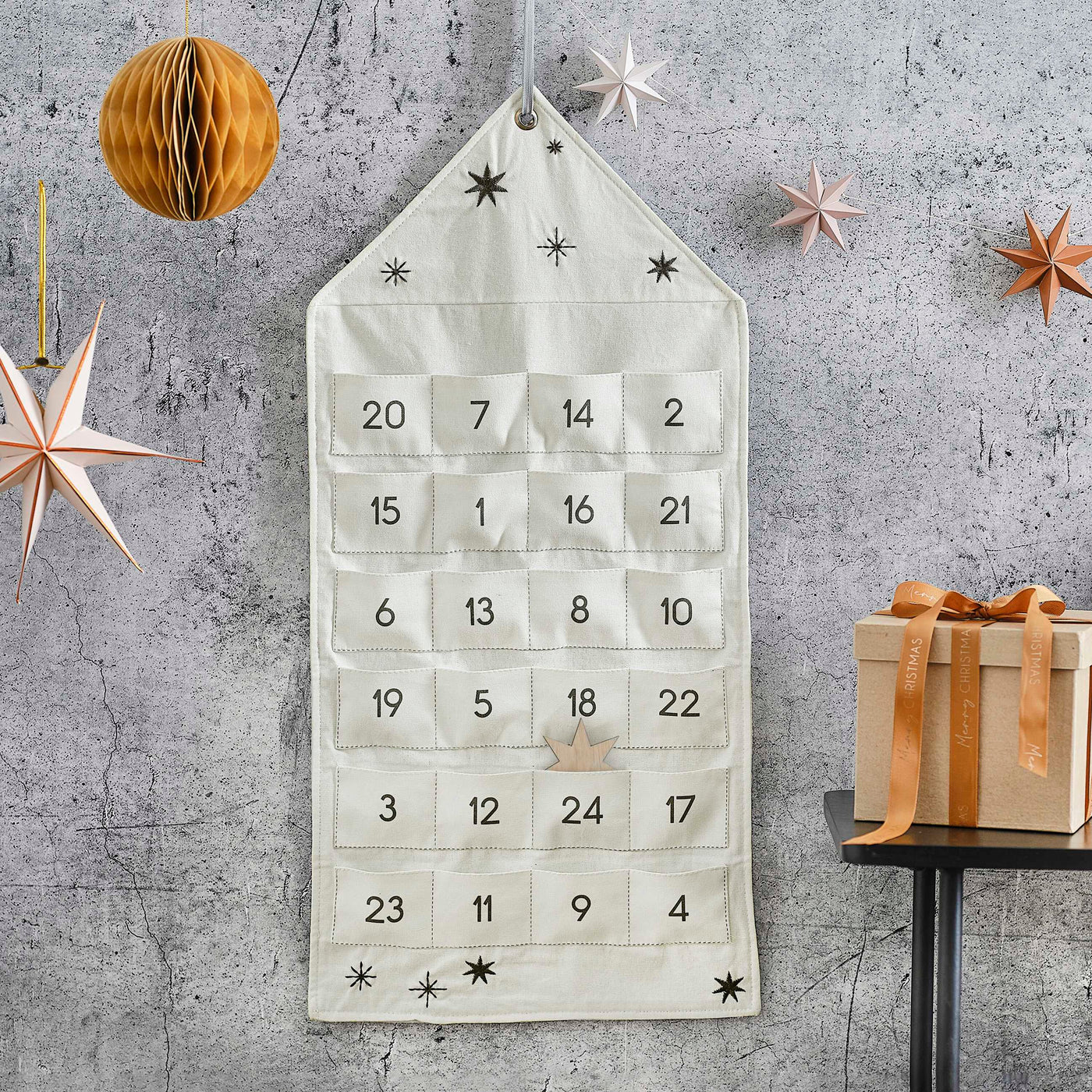Advent calendar cloth bags and mistletoe