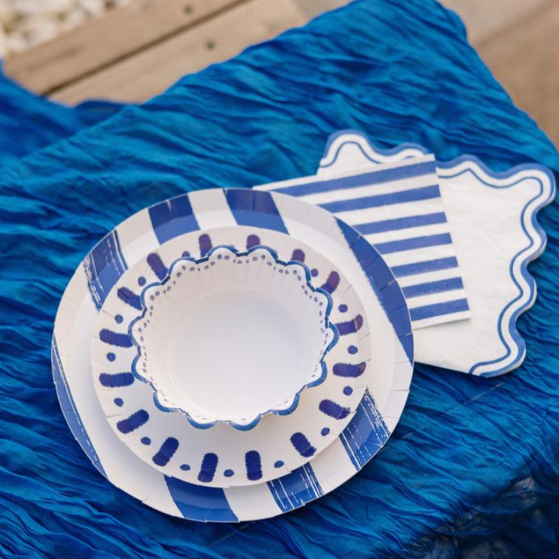 Platos postre rayas azul