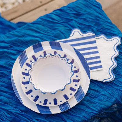 Platos postre rayas azul