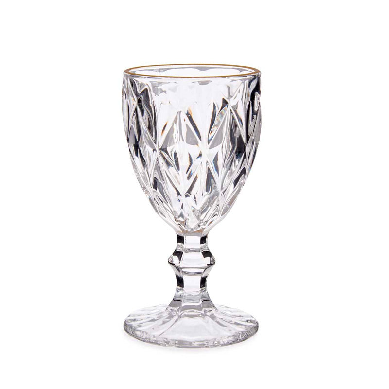 Transparent diamond water glass cup gold rim / 6 pcs.