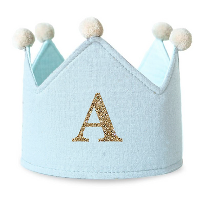 Birthday crown reversible light blue fabric