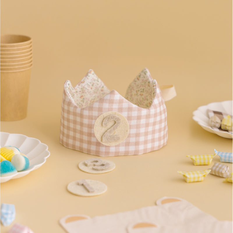 Mon Petit Nicolás reversible crown pink flower / Vichy