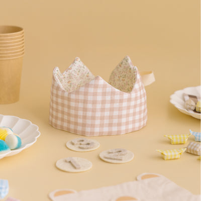 Mon Petit Nicolás reversible crown pink flower / Vichy