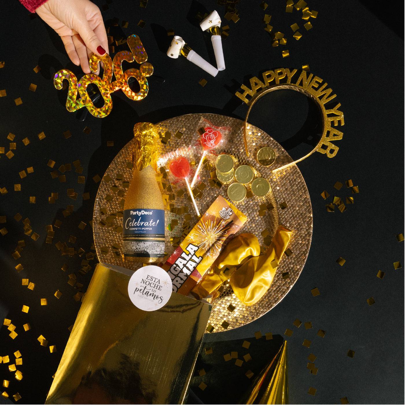 Kit cotillón 2 pers. Nochevieja dorado PREMIUM