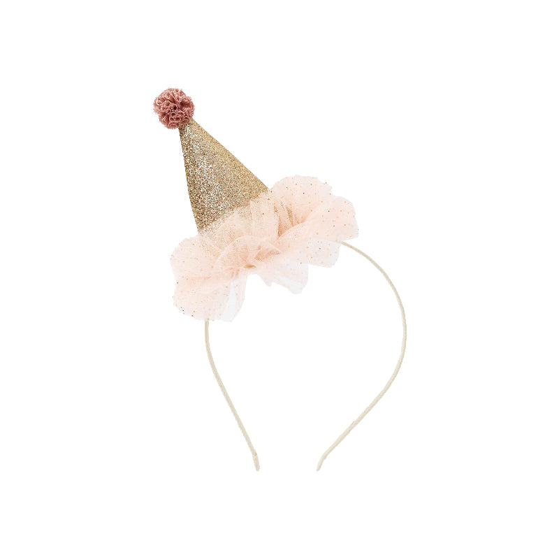 Diadema con sombrero de fiesta dorado y rosa