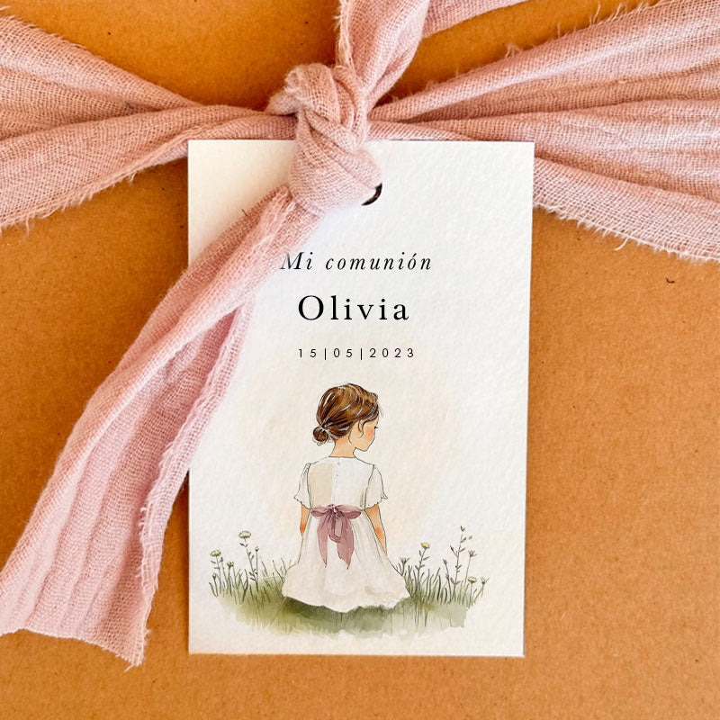 Label detail with ribbon Communion Girl Pink Bow / 6 pcs.