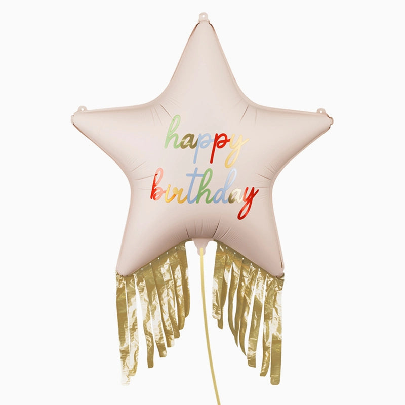 Globo Estrella Foil 'Happy Birthday' flecos