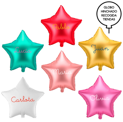 Personalized BASIC star balloons inflated with helium