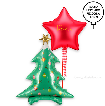Deco set Fir tree and star inflated with helium.