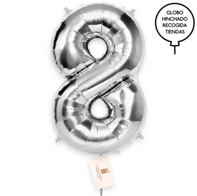 Globos números plata hinchados con helio XL
