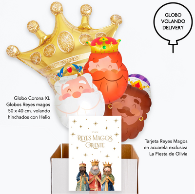 Buquê de coroa e balões inflados de reis
