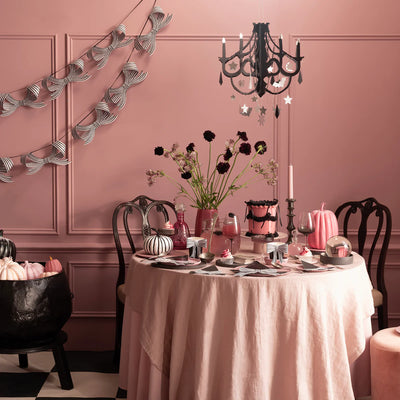 Garlands of black and white ribbons