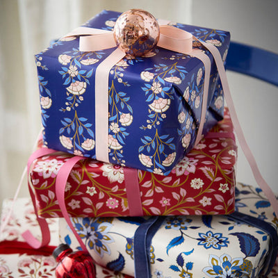 Papel de regalo block print  Ink Blue / 10 m.