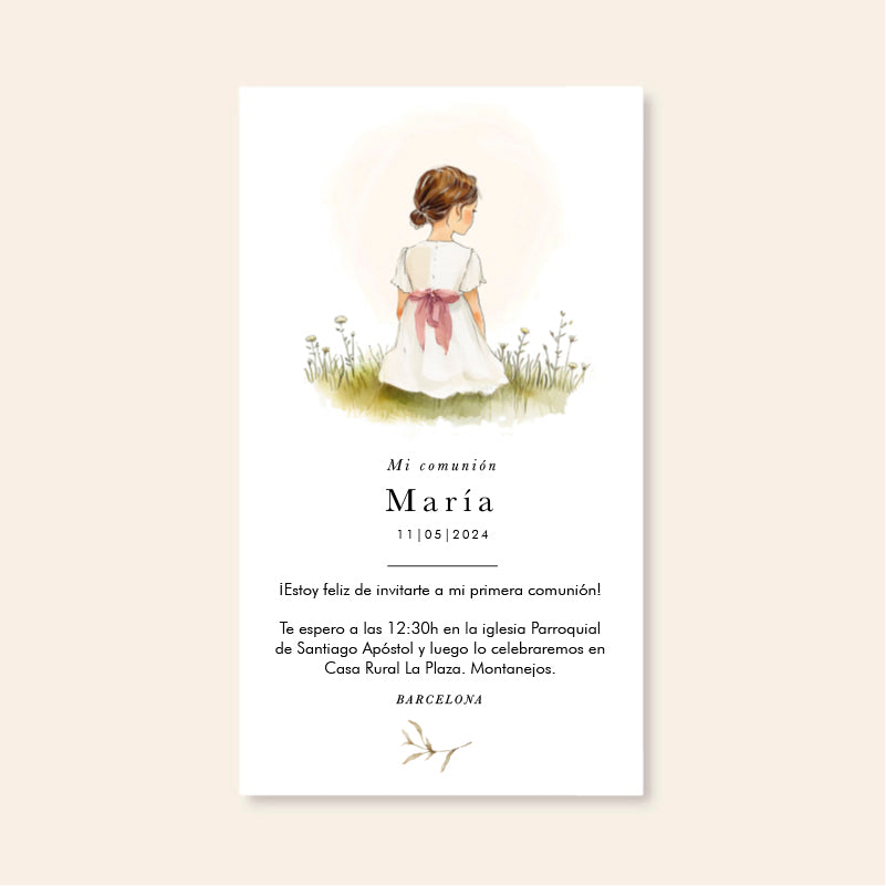 Personalized Communion Invitations Girl Pink Bow