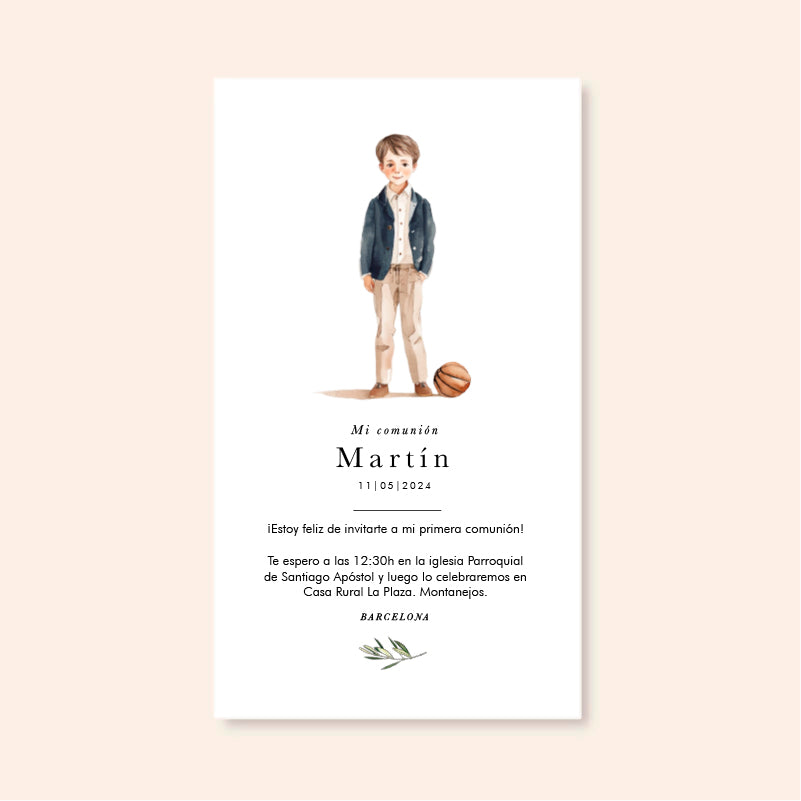 Personalized Communion Invitations for Boy Basketball