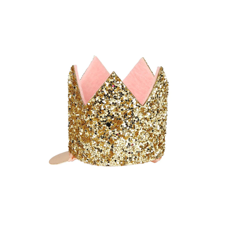Mini corona con pinza glitter dorado
