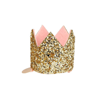 Mini corona con pinza glitter dorado
