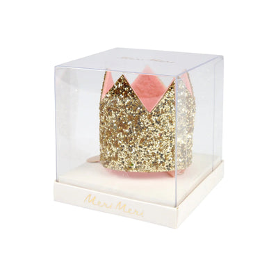 Mini corona con pinza glitter dorado