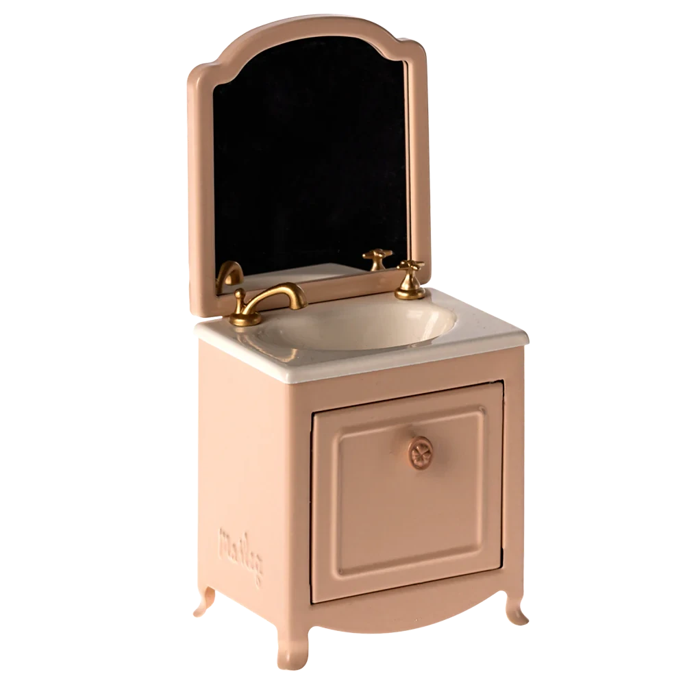 Lavabo aparador rosa con espejo Mouse en miniatura Maileg