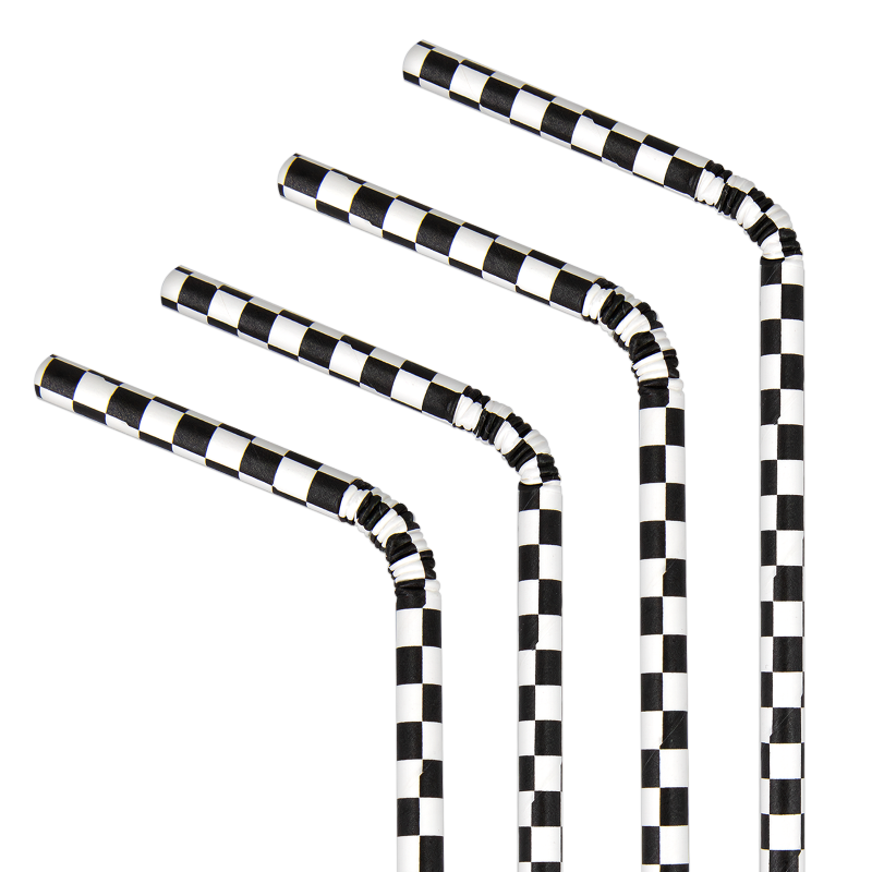 Pajitas a cuadros blancos y negros / 10 uds.